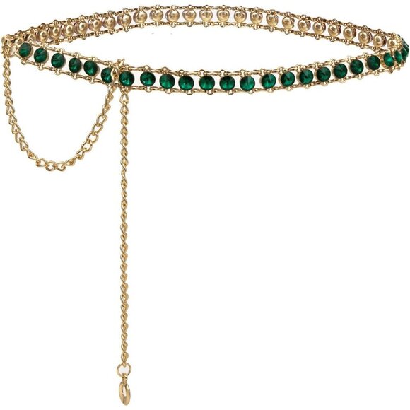 Glass Diamond Chain Belt Women Retro Bling Bling Metal Waist Accessory main image 7